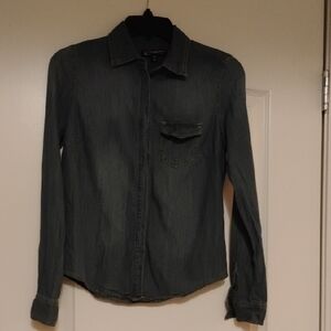 Kardashian Kollection Dark Blue Casual Button Down Shirt